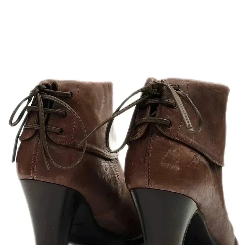 Vintage Bronx Leather Ankle Boots Distressed Brown Euro 41 US Women's 9.5 NWOT